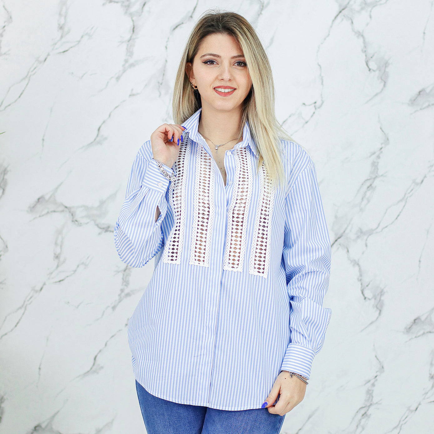 Camicia a righe con pizzo GAUDì